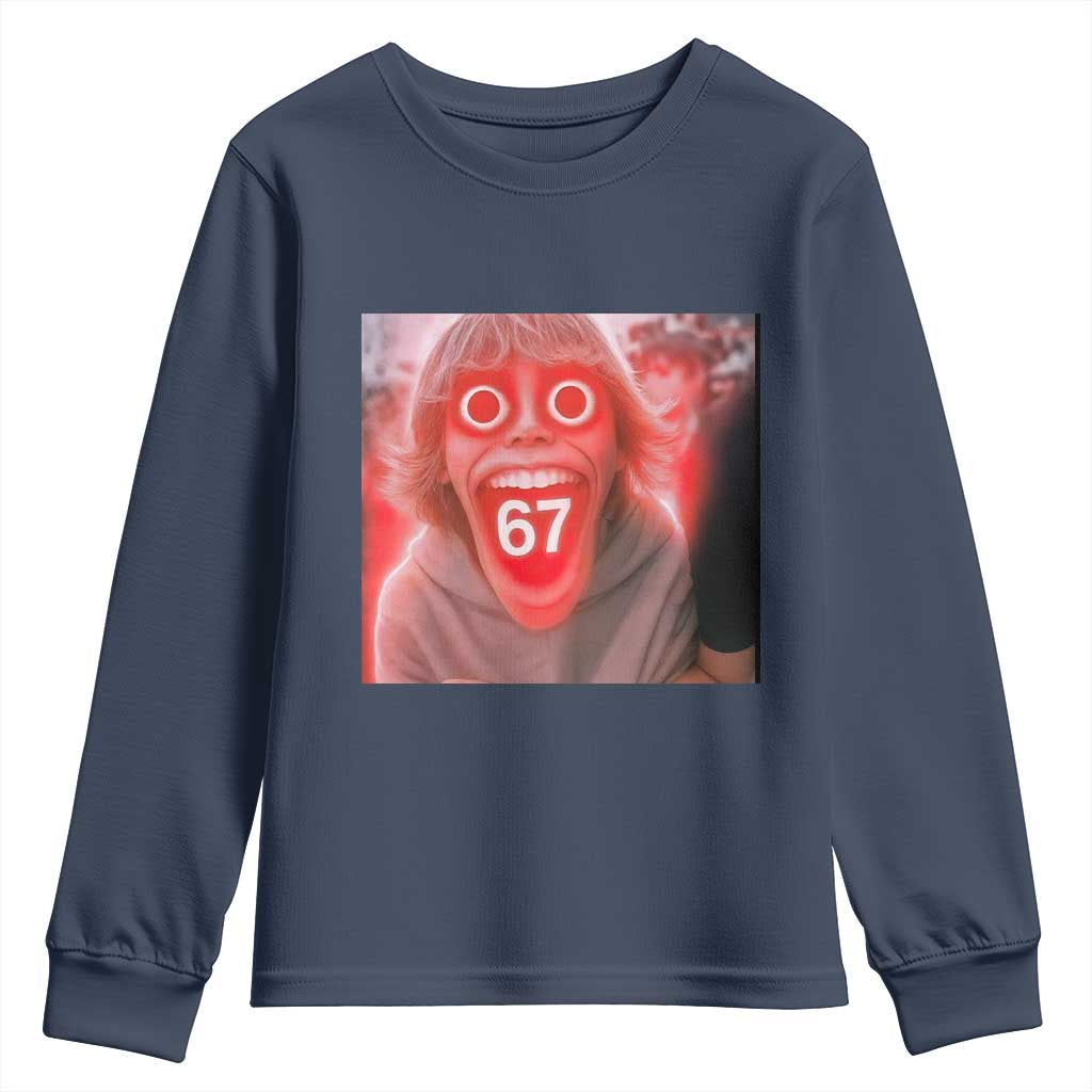 67 Mason Kid Glitchcore Graphic Youth Sweatshirt Screaming Boy Six Seven Viral Meme Devil Edit TS02 Navy Print Your Wear