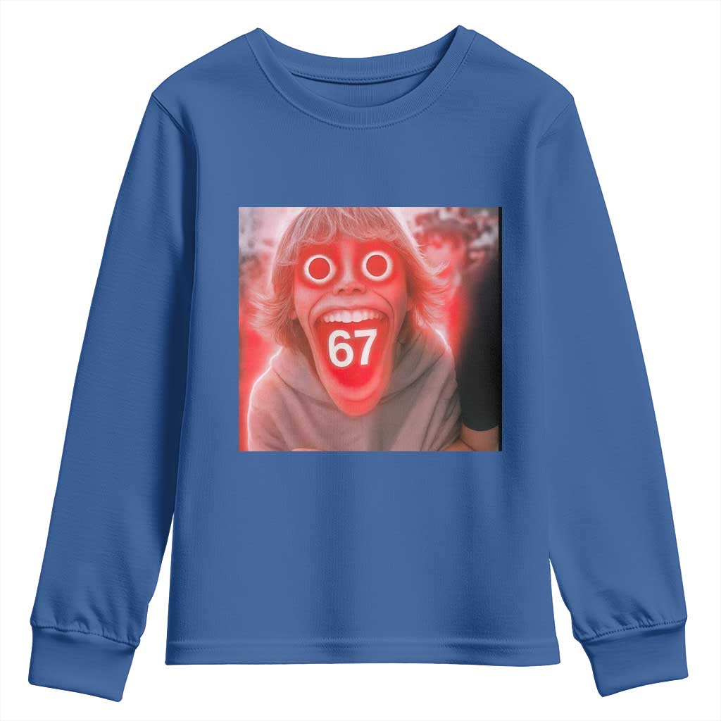 67 Mason Kid Glitchcore Graphic Youth Sweatshirt Screaming Boy Six Seven Viral Meme Devil Edit TS02 Royal Blue Print Your Wear