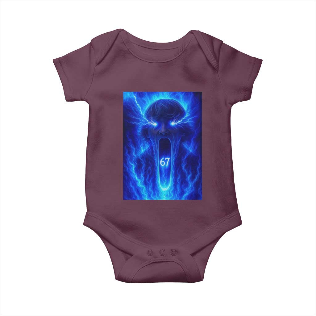 Six Seven Energy Overload Graphic Baby Onesie 67 Mason Kid Analog Horror Meme TS02 Maroon Print Your Wear