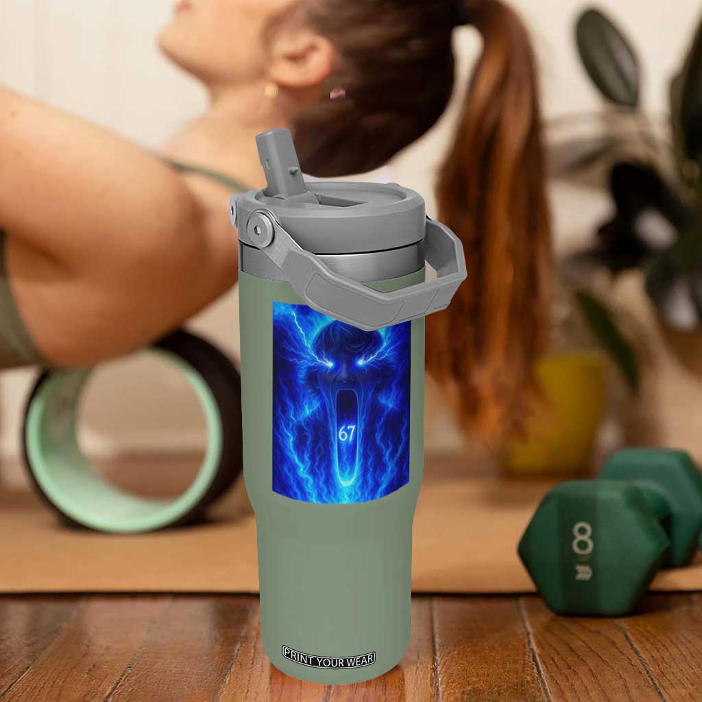 Six Seven Energy Overload Graphic Flip Straw Tumbler 67 Mason Kid Analog Horror Meme TS02 One Size: 30 oz Moss Green Print Your Wear
