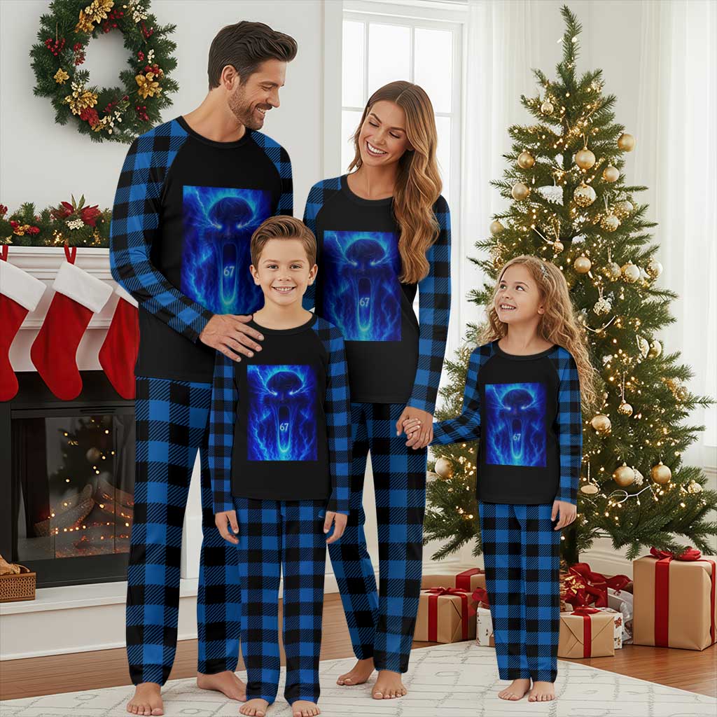 Six Seven Energy Overload Graphic Plaid Pajama Set 67 Mason Kid Analog Horror Meme TS02 Blue Plaid Print Your Wear