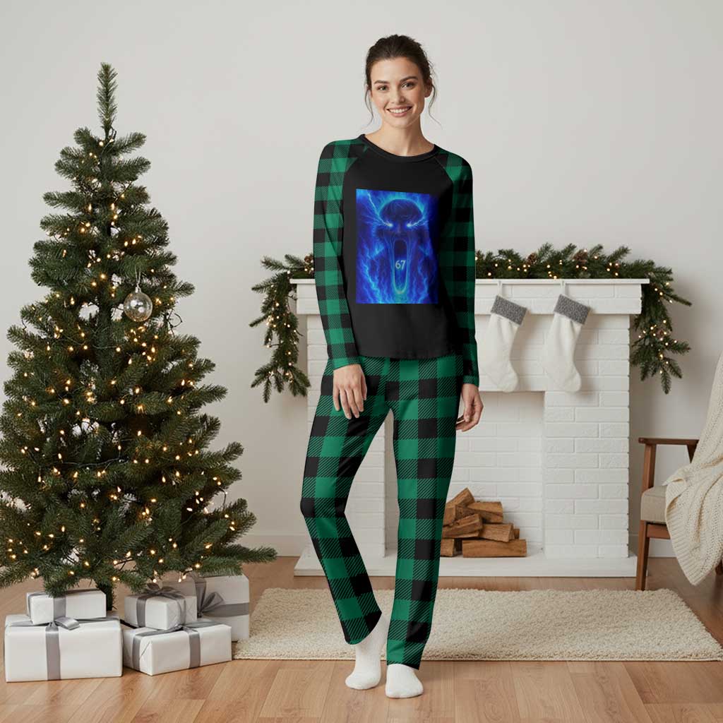 Six Seven Energy Overload Graphic Plaid Pajama Set 67 Mason Kid Analog Horror Meme TS02 Green Plaid Print Your Wear