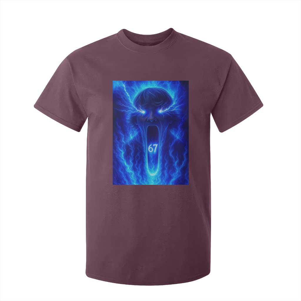 Six Seven Energy Overload Graphic T Shirt For Kid 67 Mason Kid Analog Horror Meme TS02 Maroon Print Your Wear