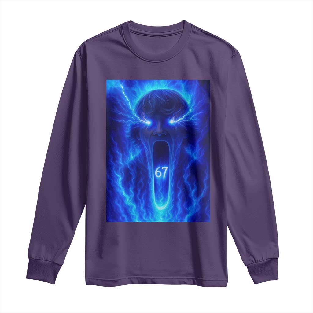 Six Seven Energy Overload Graphic Long Sleeve Shirt 67 Mason Kid Analog Horror Meme TS02 Purple Print Your Wear