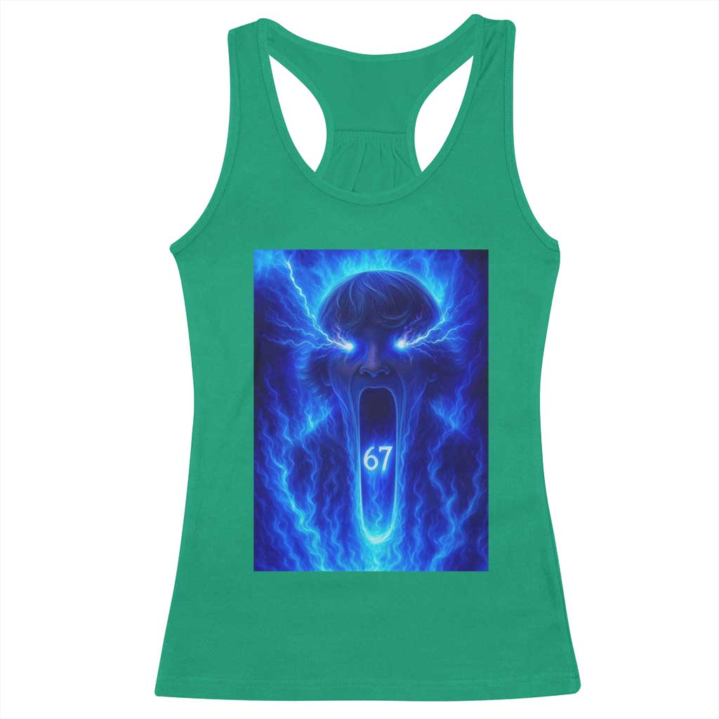 Six Seven Energy Overload Graphic Racerback Tank Top 67 Mason Kid Analog Horror Meme TS02 Irish Green Print Your Wear