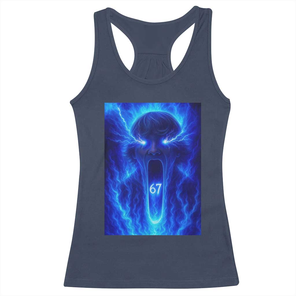Six Seven Energy Overload Graphic Racerback Tank Top 67 Mason Kid Analog Horror Meme TS02 Navy Print Your Wear