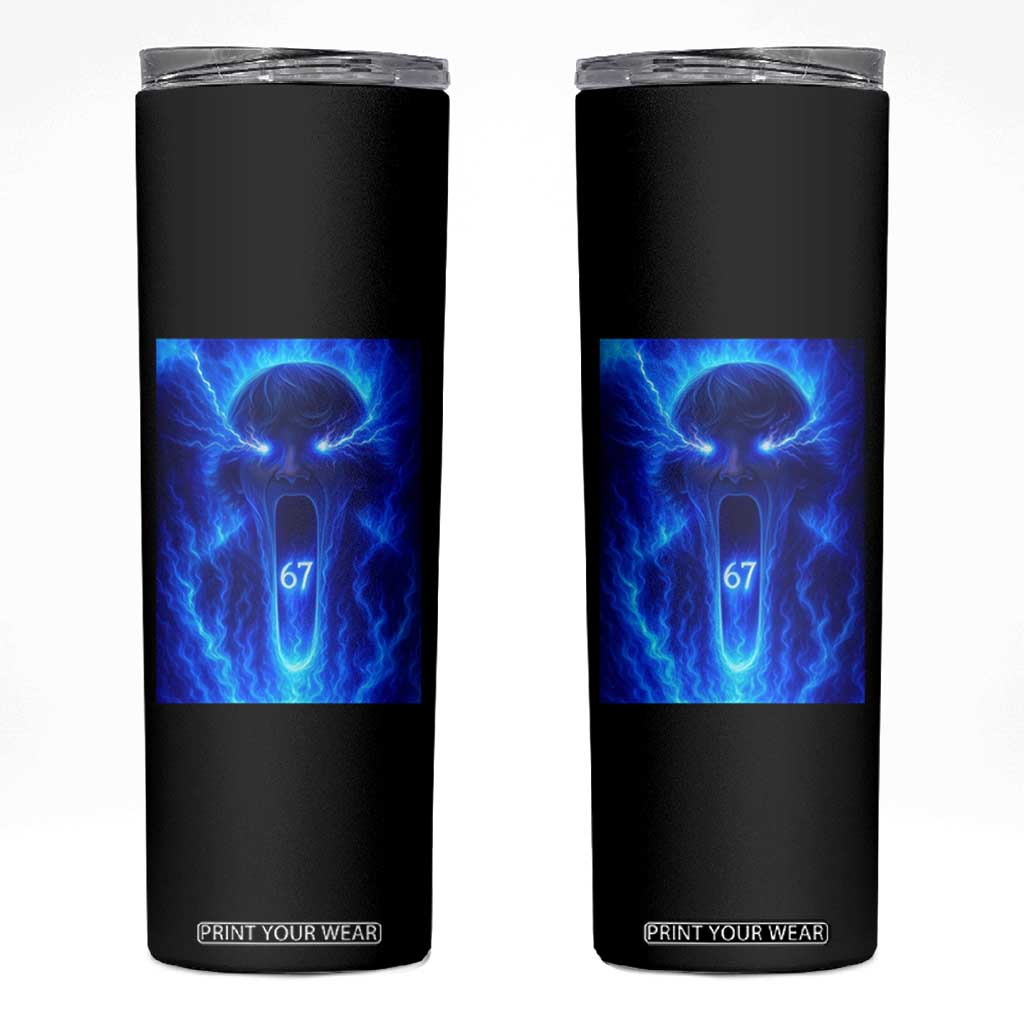 Six Seven Energy Overload Graphic Skinny Tumbler 67 Mason Kid Analog Horror Meme TS02 Black Print Your Wear