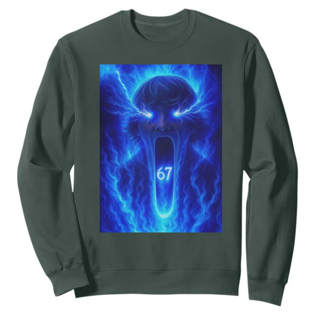 Six Seven Energy Overload Graphic Sweatshirt 67 Mason Kid Analog Horror Meme TS02 Dark Forest Green Print Your Wear
