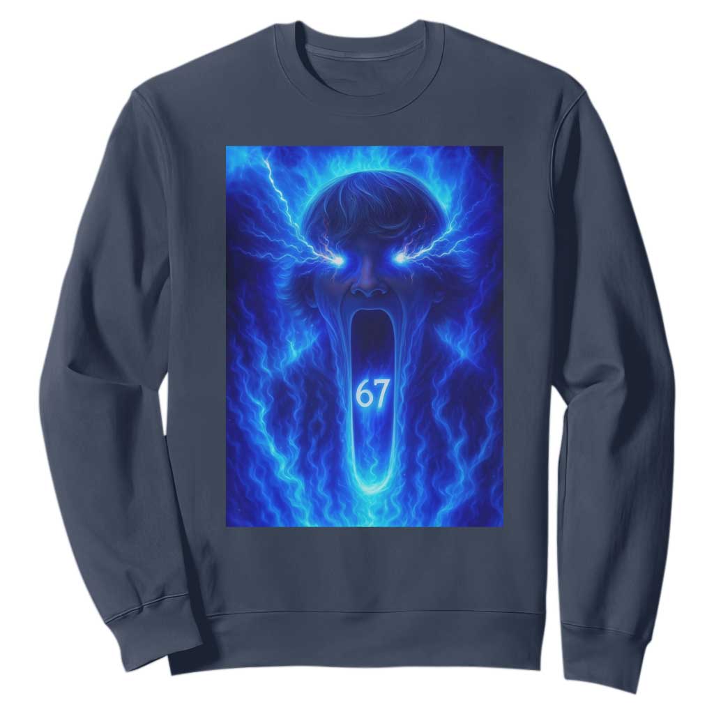 Six Seven Energy Overload Graphic Sweatshirt 67 Mason Kid Analog Horror Meme TS02 Navy Print Your Wear