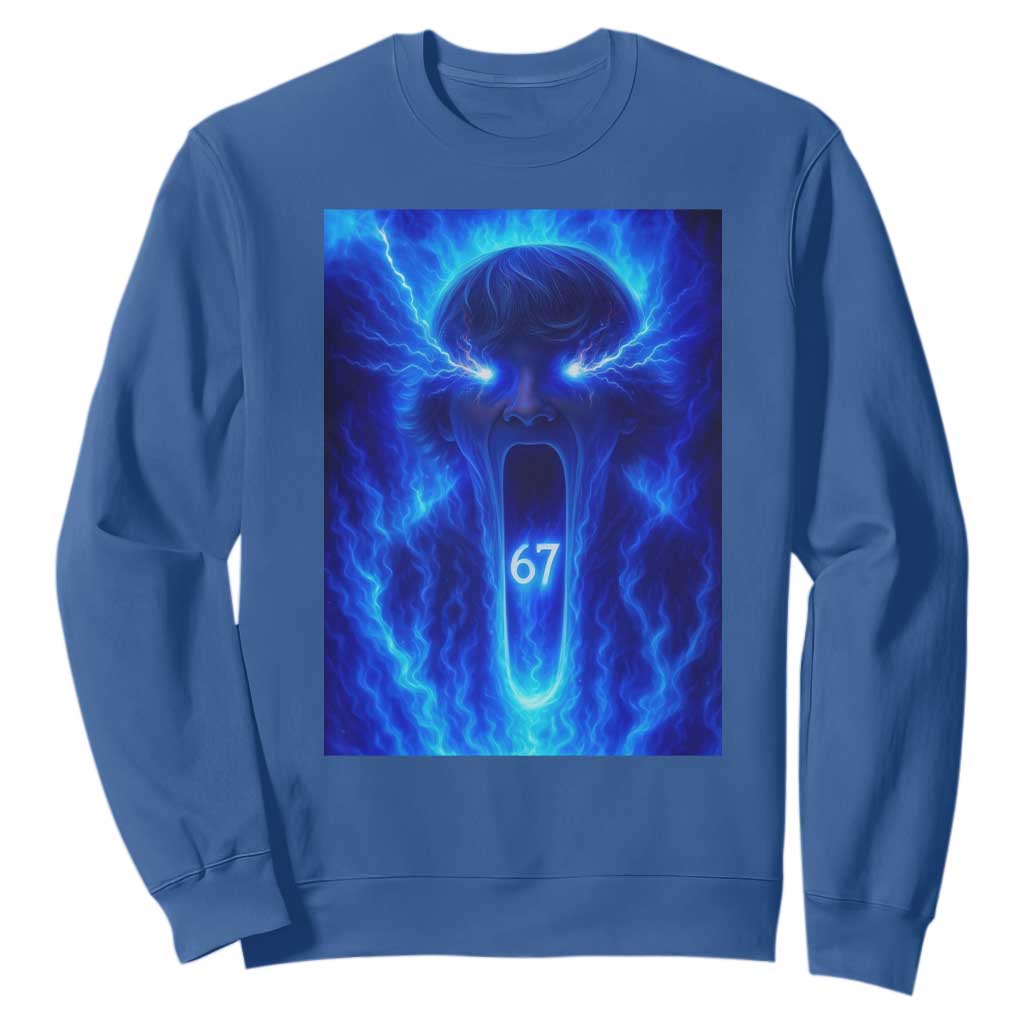 Six Seven Energy Overload Graphic Sweatshirt 67 Mason Kid Analog Horror Meme TS02 Royal Blue Print Your Wear