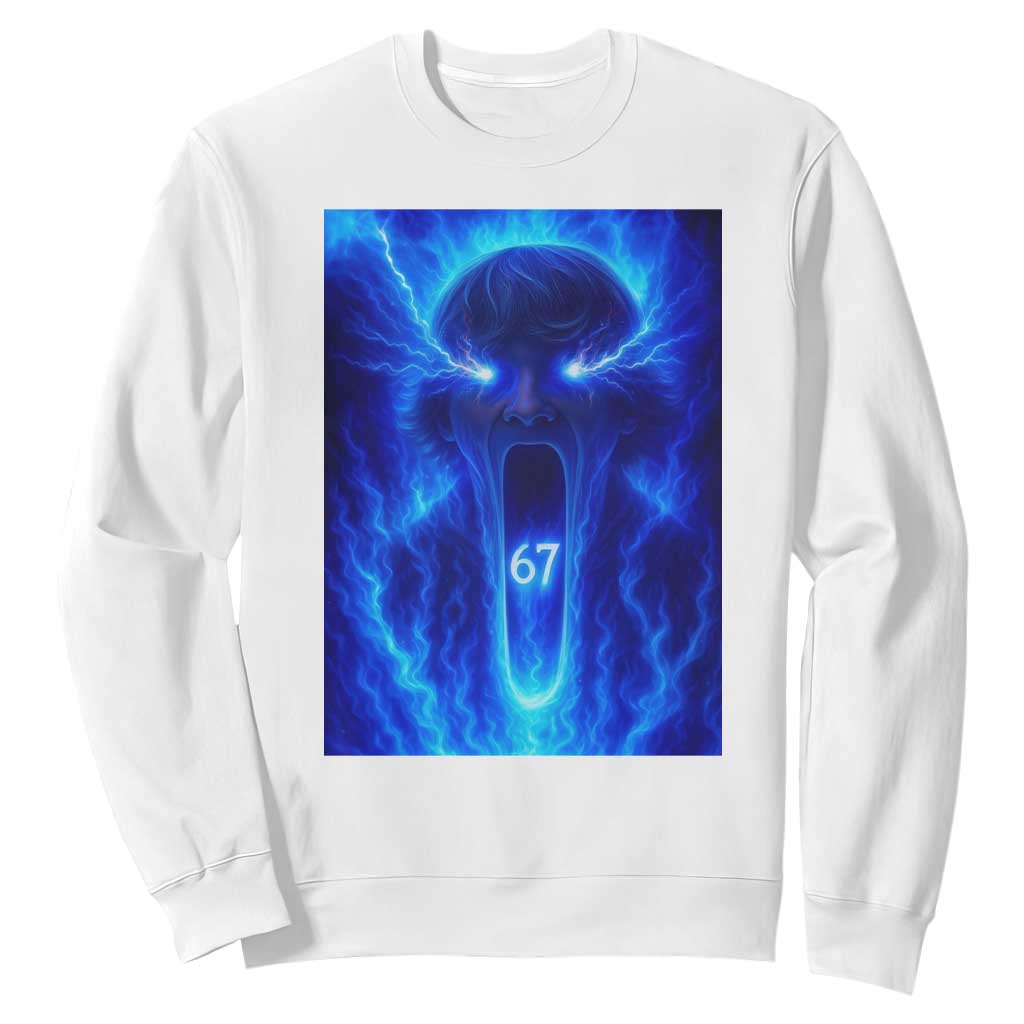 Six Seven Energy Overload Graphic Sweatshirt 67 Mason Kid Analog Horror Meme TS02 White Print Your Wear