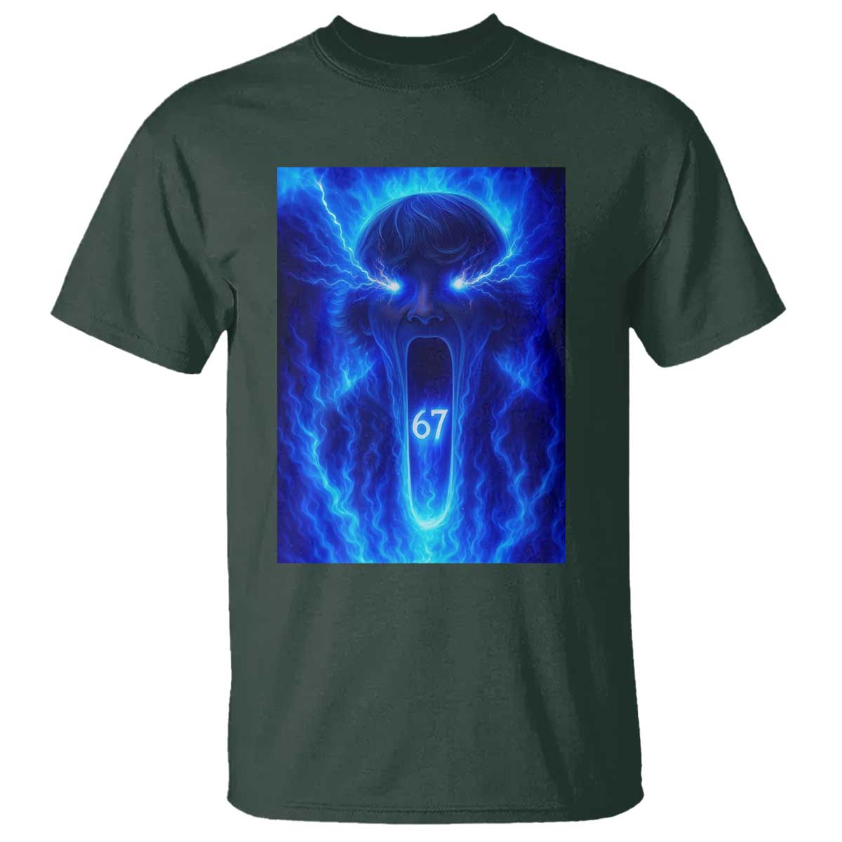 Six Seven Energy Overload Graphic T Shirt 67 Mason Kid Analog Horror Meme TS02 Dark Forest Green Print Your Wear
