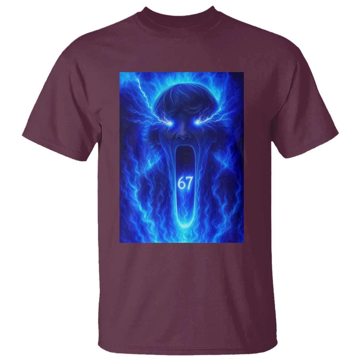 Six Seven Energy Overload Graphic T Shirt 67 Mason Kid Analog Horror Meme TS02 Maroon Print Your Wear