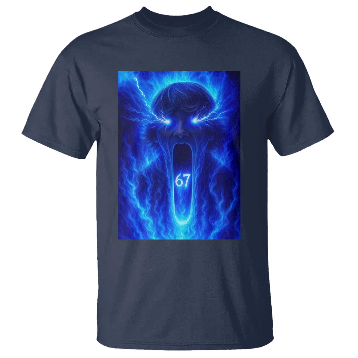 Six Seven Energy Overload Graphic T Shirt 67 Mason Kid Analog Horror Meme TS02 Navy Print Your Wear