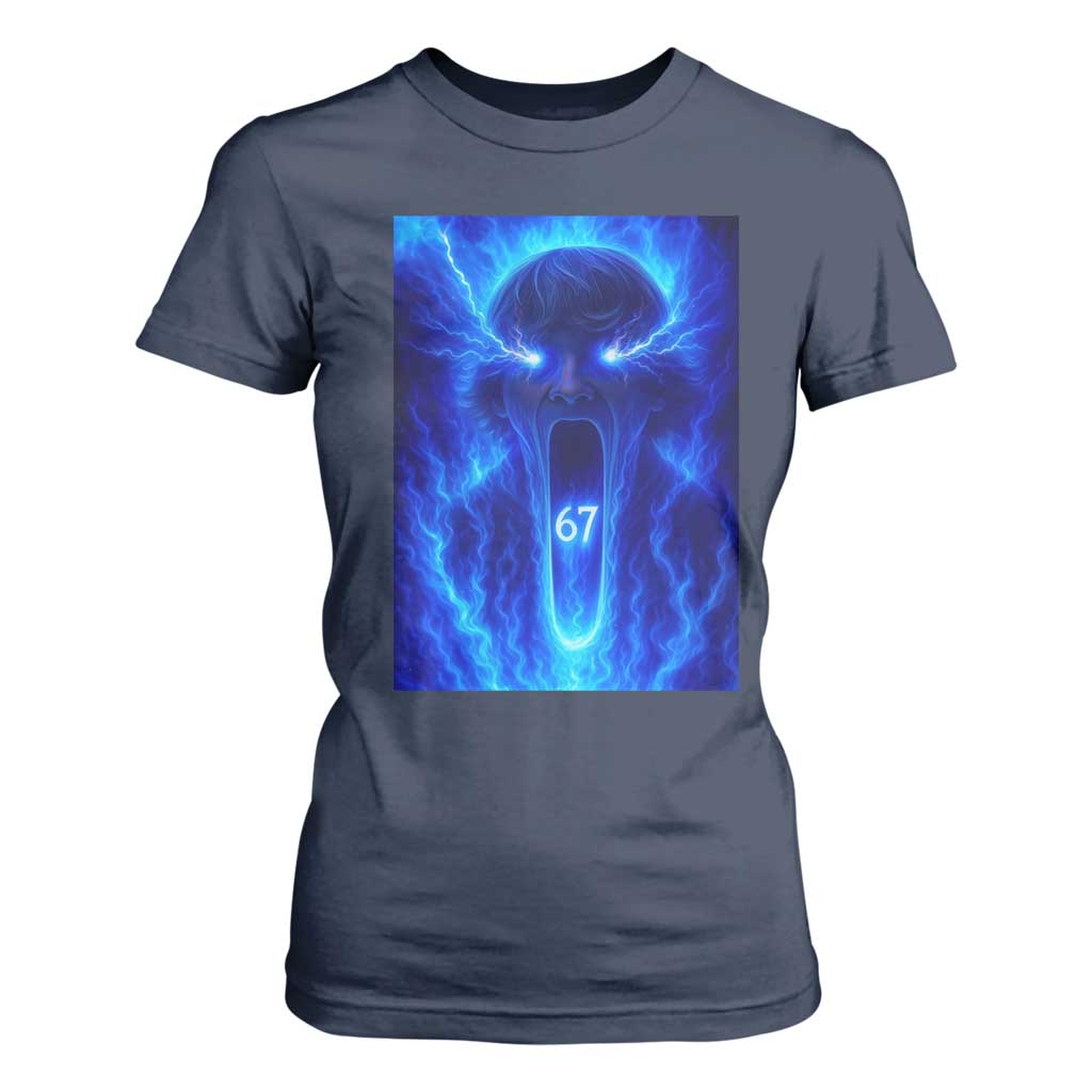 Six Seven Energy Overload Graphic T Shirt For Women 67 Mason Kid Analog Horror Meme TS02 Navy Print Your Wear