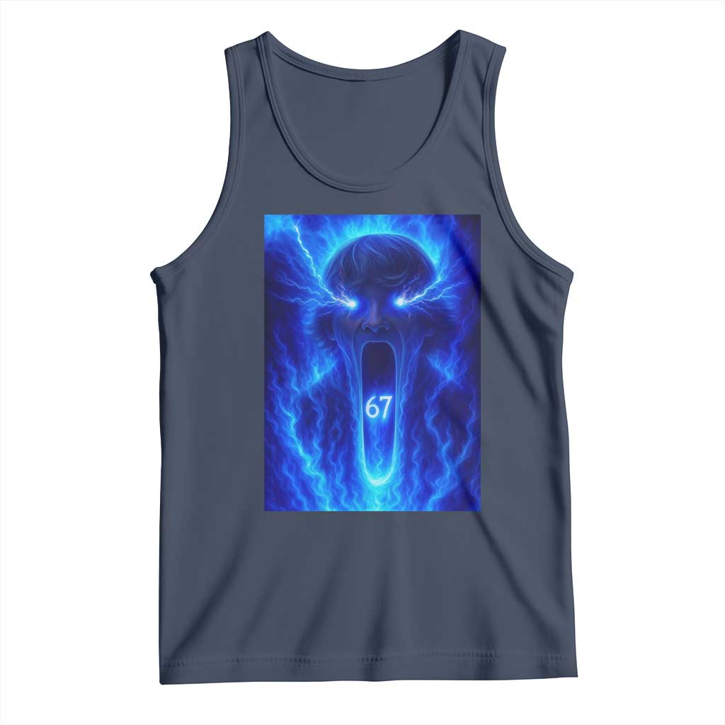 Six Seven Energy Overload Graphic Tank Top 67 Mason Kid Analog Horror Meme TS02 Navy Print Your Wear