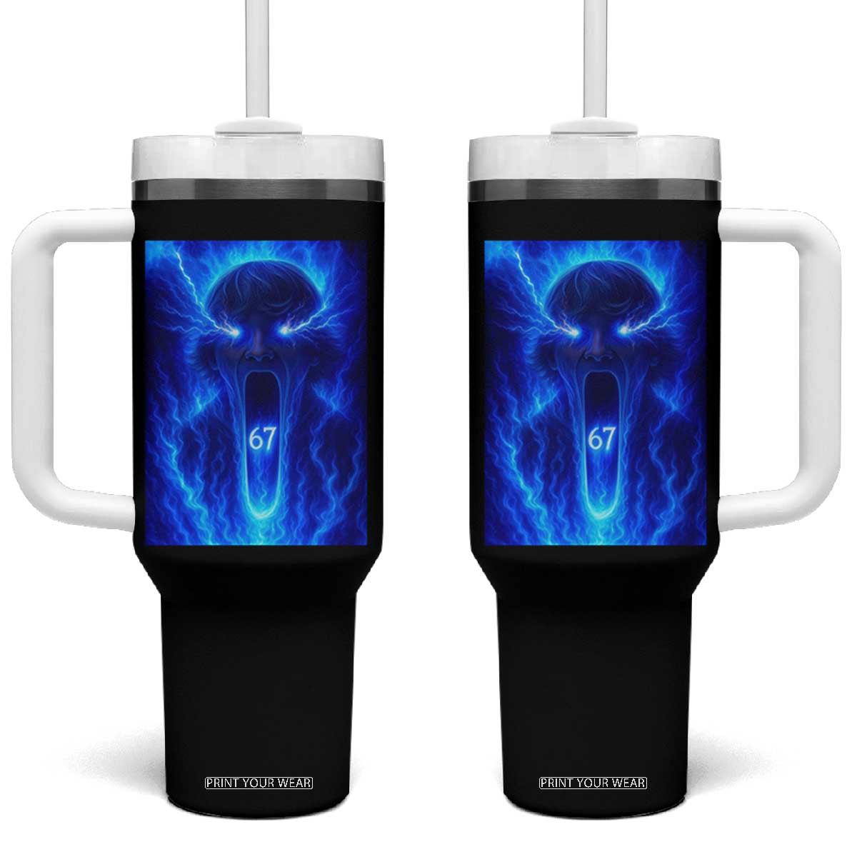 Six Seven Energy Overload Graphic Tumbler With Handle 67 Mason Kid Analog Horror Meme TS02 One Size: 40 oz Black Print Your Wear