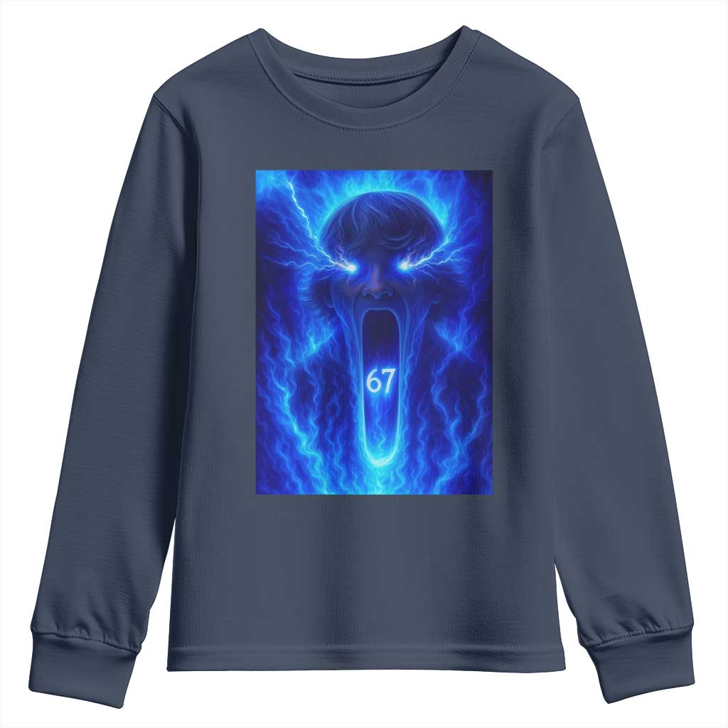 Six Seven Energy Overload Graphic Youth Sweatshirt 67 Mason Kid Analog Horror Meme TS02 Navy Print Your Wear