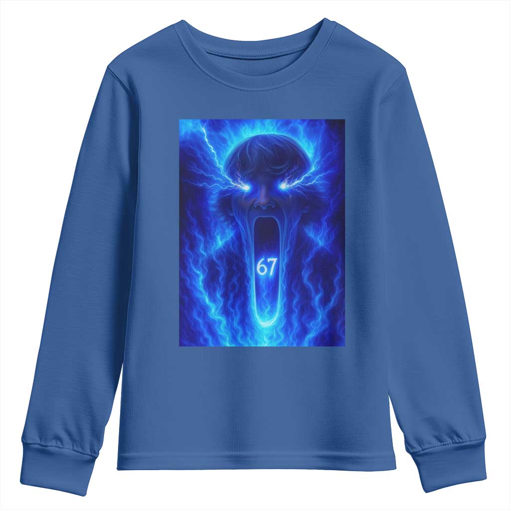 Six Seven Energy Overload Graphic Youth Sweatshirt 67 Mason Kid Analog Horror Meme TS02 Royal Blue Print Your Wear