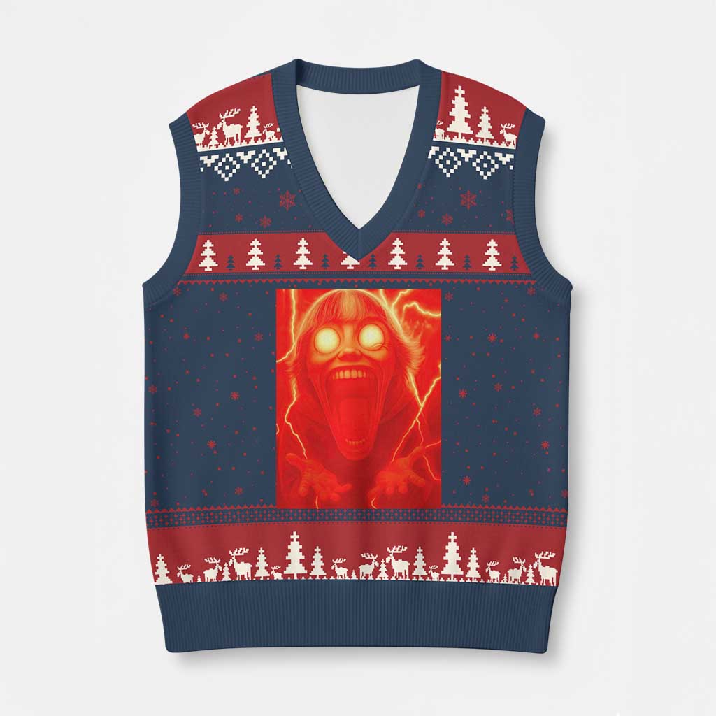 Mason 67 Devil Edit Graphic V-Neck Knit Sweater Vest Viral 6 7 Possession Six Seven Meme TS02 Navy Red Print Your Wear