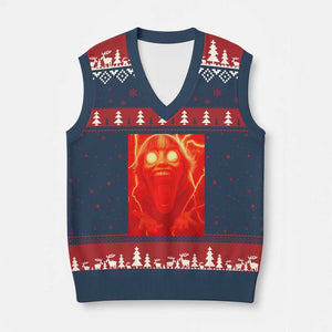 Mason 67 Devil Edit Graphic V-Neck Knit Sweater Vest Viral 6 7 Possession Six Seven Meme TS02 Navy Red Print Your Wear