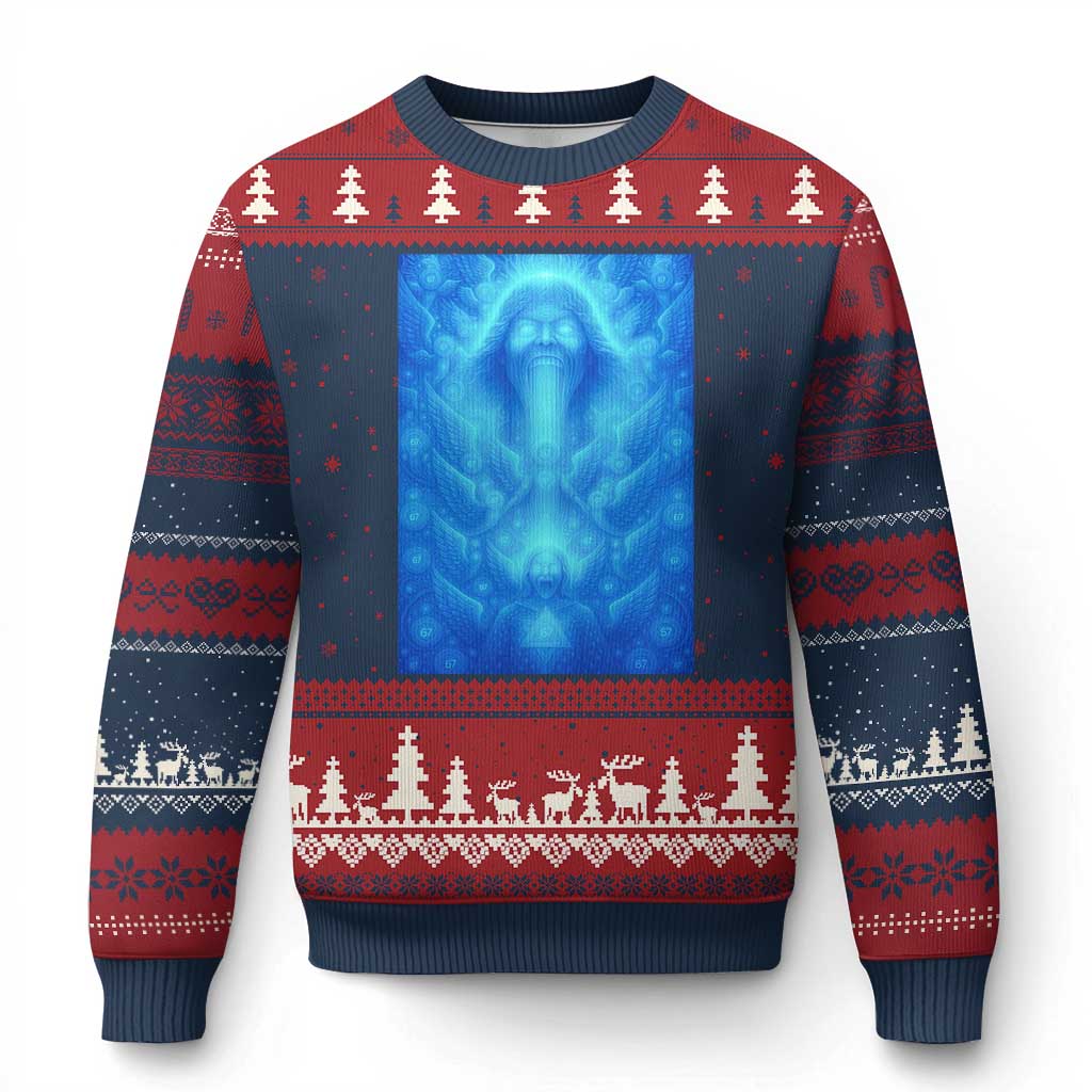 Divine 67 Meme Ugly Christmas Sweater Celestial Mason 6 7 Spiritual Six Seven Angelcore TS02 Navy Red Print Your Wear