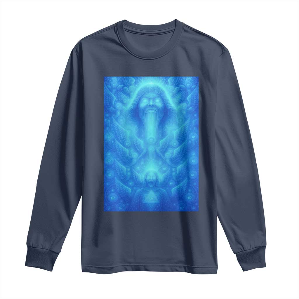 Divine 67 Meme Long Sleeve Shirt Celestial Mason 6 7 Spiritual Six Seven Angelcore TS02 Navy Print Your Wear