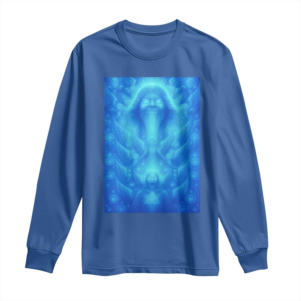 Divine 67 Meme Long Sleeve Shirt Celestial Mason 6 7 Spiritual Six Seven Angelcore TS02 Royal Blue Print Your Wear