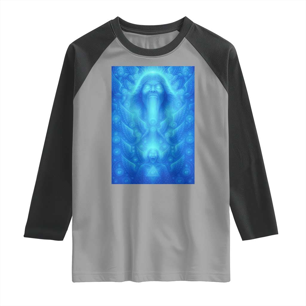 Divine 67 Meme Raglan Shirt Celestial Mason 6 7 Spiritual Six Seven Angelcore TS02 Sport Gray Black Print Your Wear
