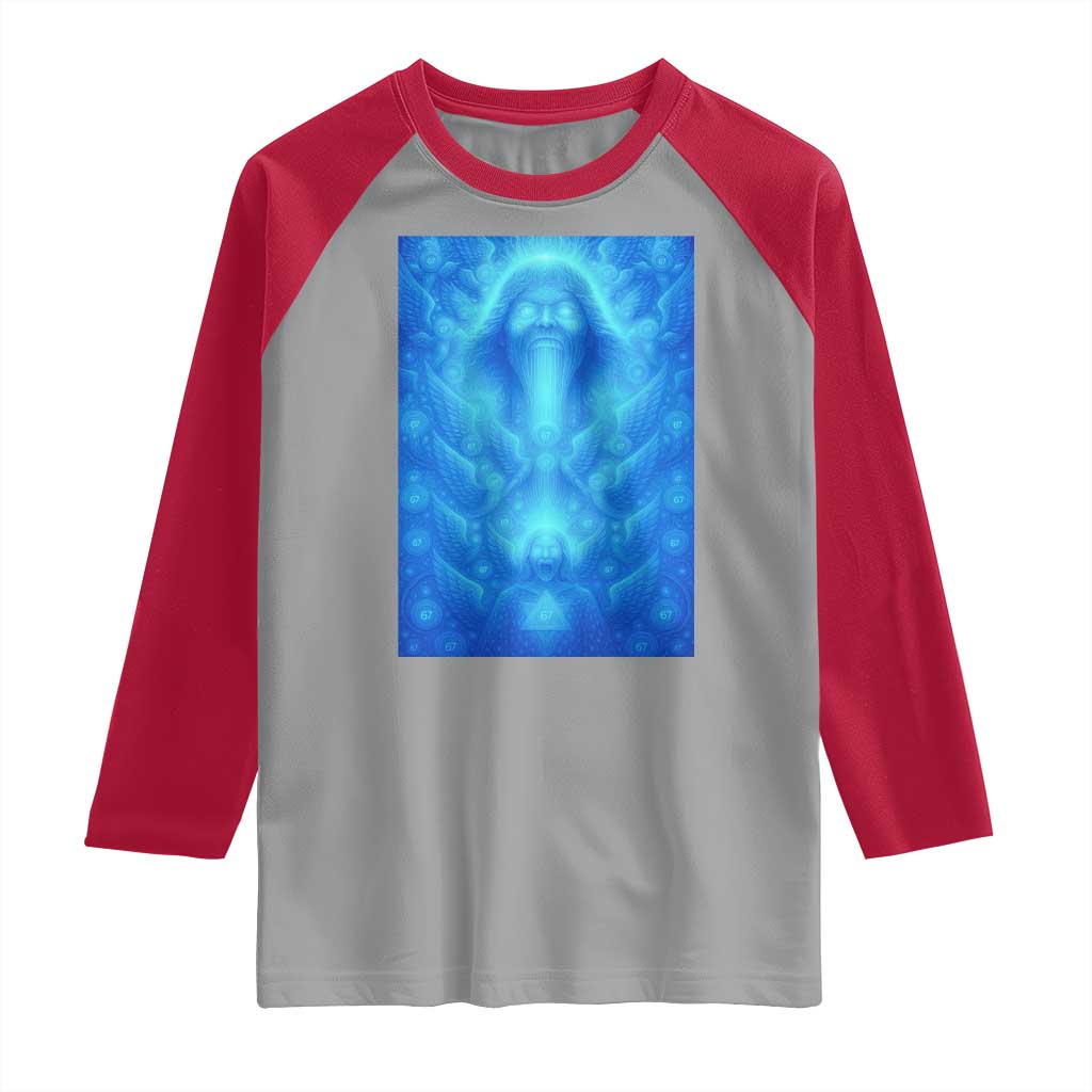 Divine 67 Meme Raglan Shirt Celestial Mason 6 7 Spiritual Six Seven Angelcore TS02 Sport Gray Red Print Your Wear