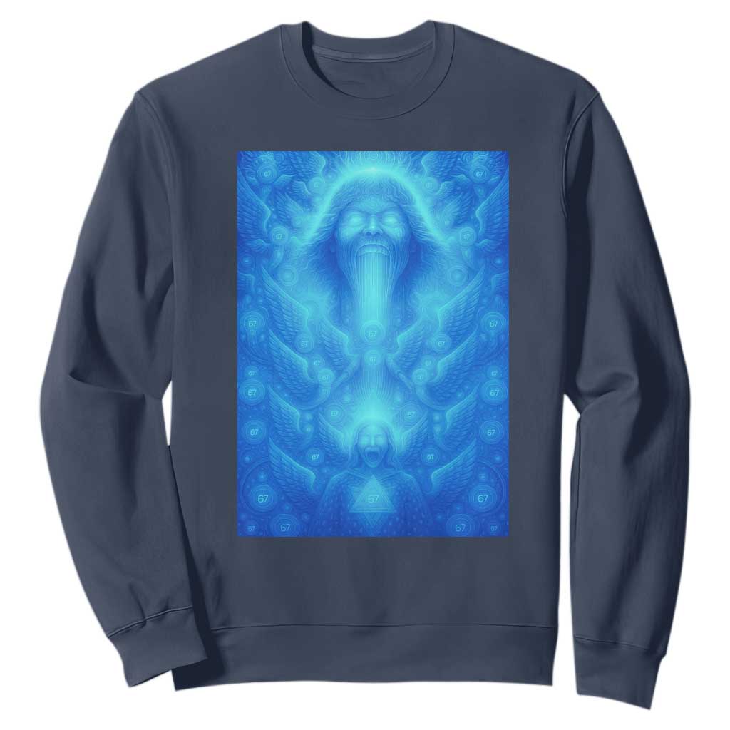 Divine 67 Meme Sweatshirt Celestial Mason 6 7 Spiritual Six Seven Angelcore TS02 Navy Print Your Wear