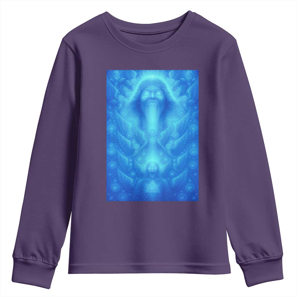 Divine 67 Meme Youth Sweatshirt Celestial Mason 6 7 Spiritual Six Seven Angelcore TS02 Purple Print Your Wear