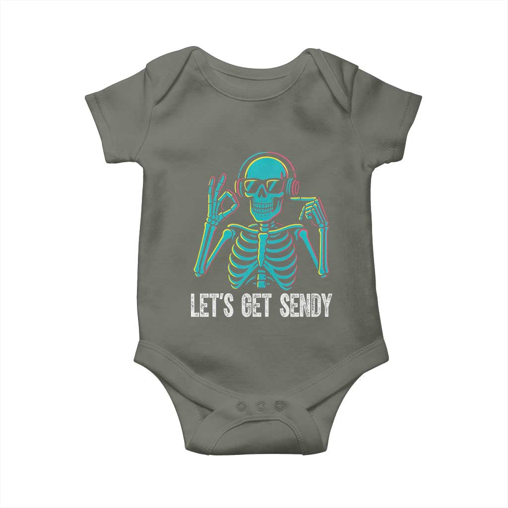 Lets Get Sendy Skeleton Baby Onesie Full Send Vibes Glowcore TS02 Military Green Print Your Wear