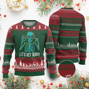Lets Get Sendy Skeleton Ugly Christmas Sweater Full Send Vibes Glowcore TS02 Red Green Print Your Wear