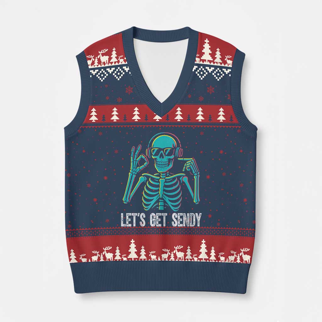 Lets Get Sendy Skeleton V-Neck Knit Sweater Vest Full Send Vibes Glowcore TS02 Navy Red Print Your Wear