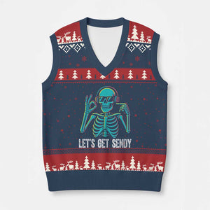 Lets Get Sendy Skeleton V-Neck Knit Sweater Vest Full Send Vibes Glowcore TS02 Navy Red Print Your Wear