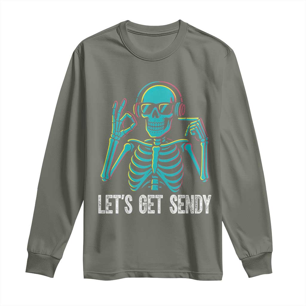 Lets Get Sendy Skeleton Long Sleeve Shirt Full Send Vibes Glowcore TS02 Military Green Print Your Wear