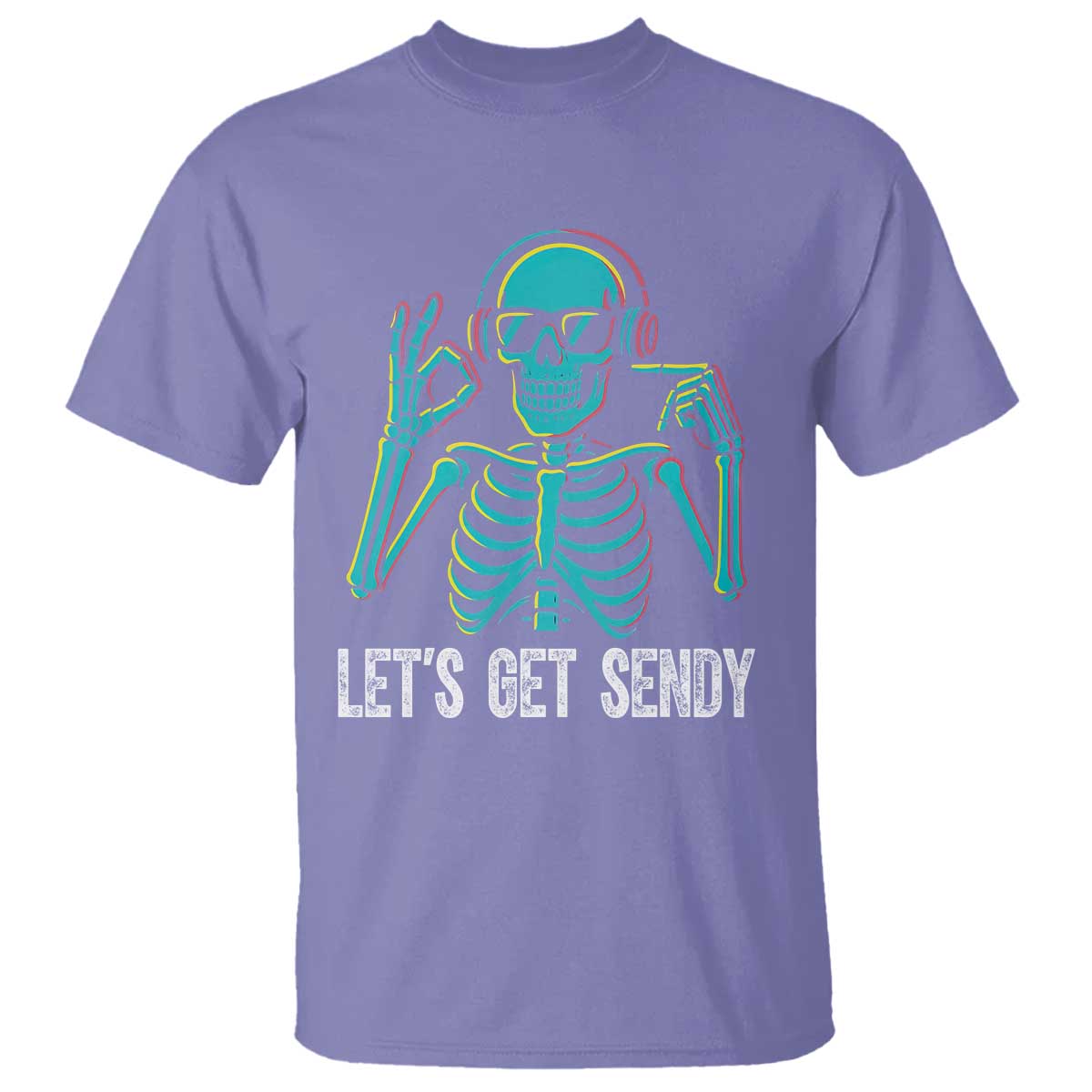 Lets Get Sendy Skeleton T Shirt Full Send Vibes Glowcore TS02 Violet Print Your Wear