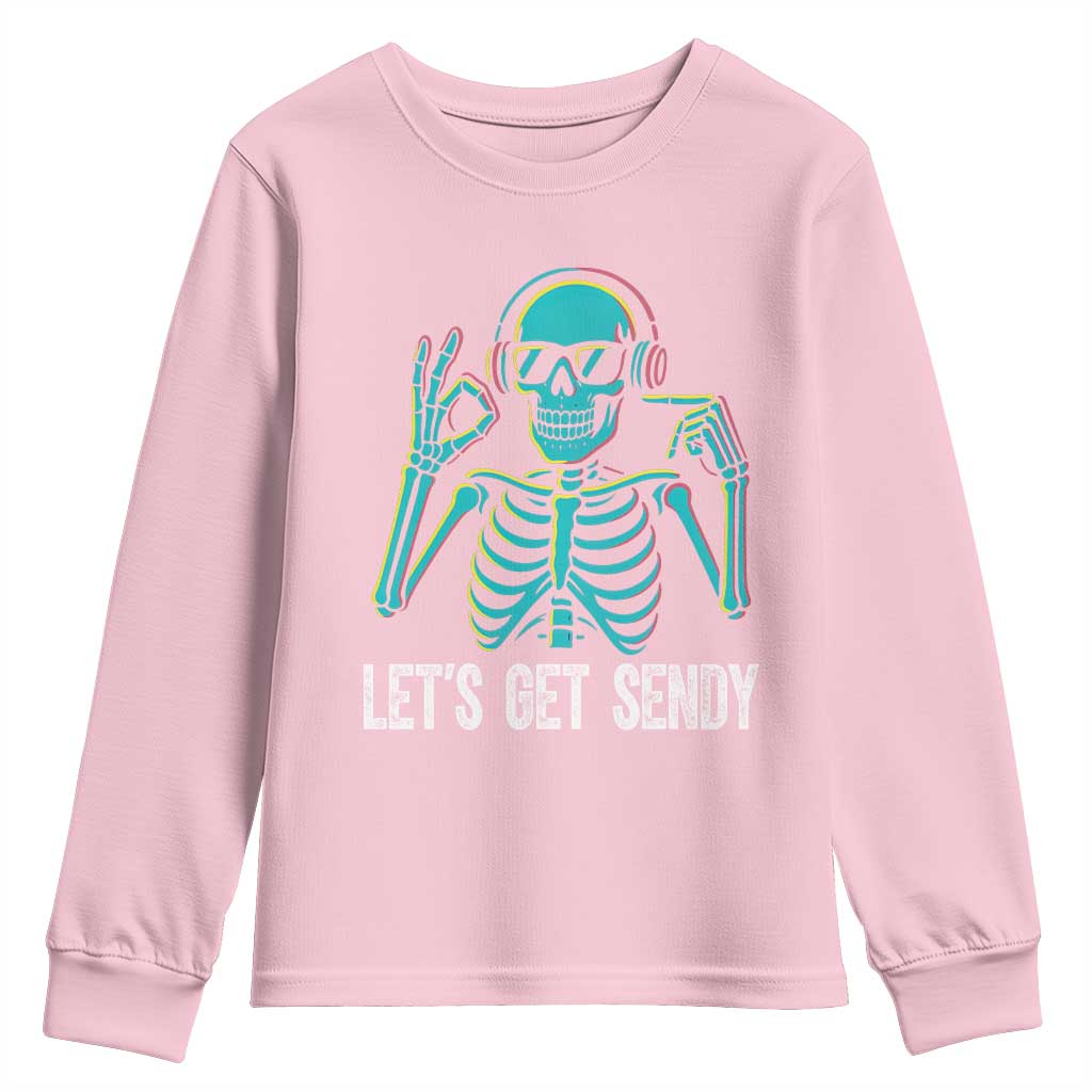 Lets Get Sendy Skeleton Youth Sweatshirt Full Send Vibes Glowcore TS02 Light Pink Print Your Wear