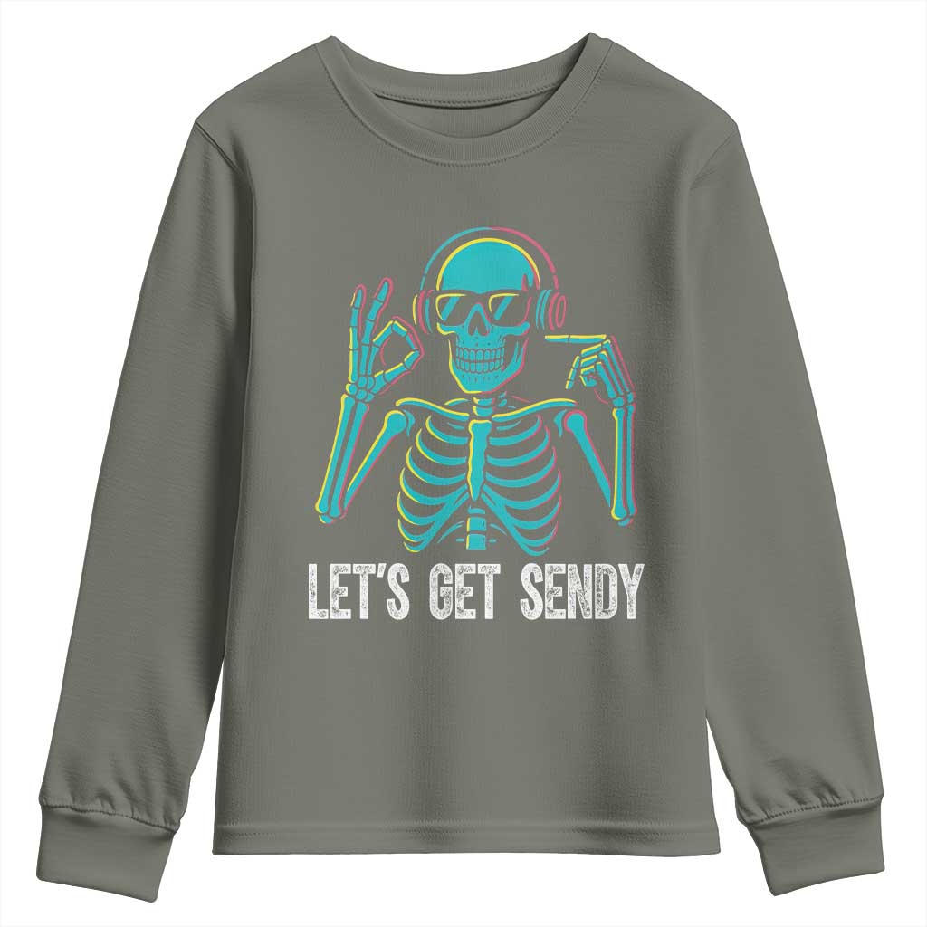 Lets Get Sendy Skeleton Youth Sweatshirt Full Send Vibes Glowcore TS02 Military Green Print Your Wear