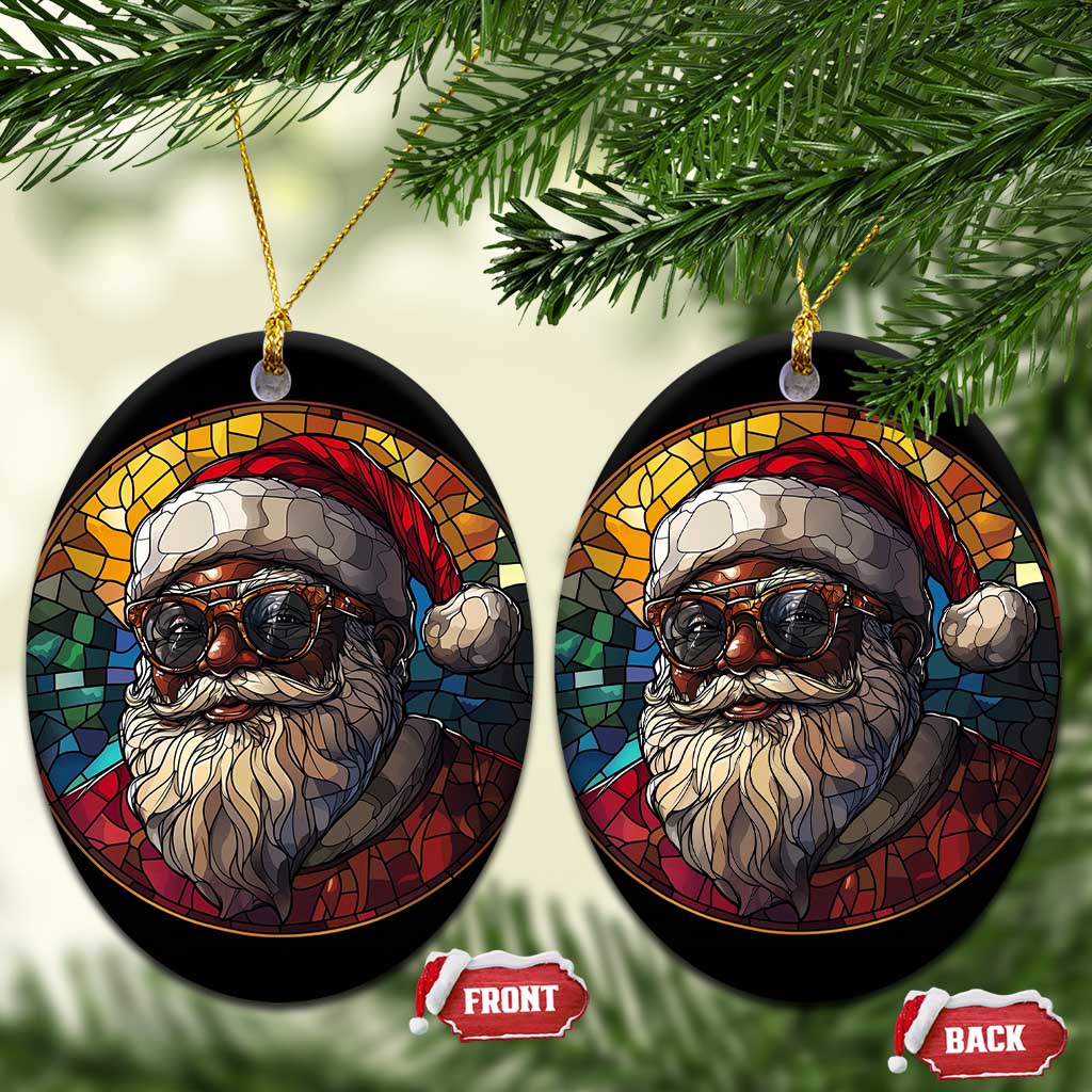 African American Santa Stained Glass Effect Printed Christmas Ornament Melanin Claus Festive Xmas Tree Decor TS02 Oval Bright Print Your Wear