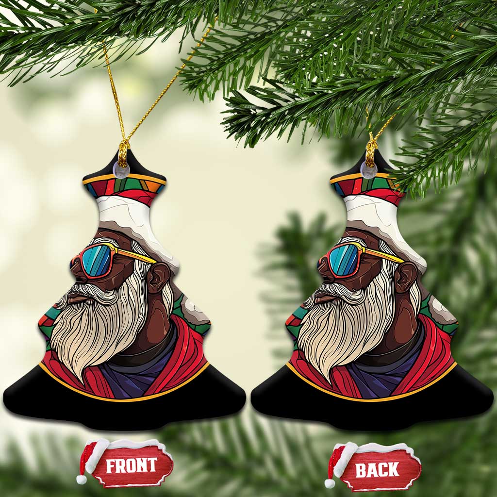 Cool African American Santa Stained Glass Effect Printed Christmas Ornament Melanin Claus Festive Xmas Tree TS02 Christmas Tree Bright Print Your Wear