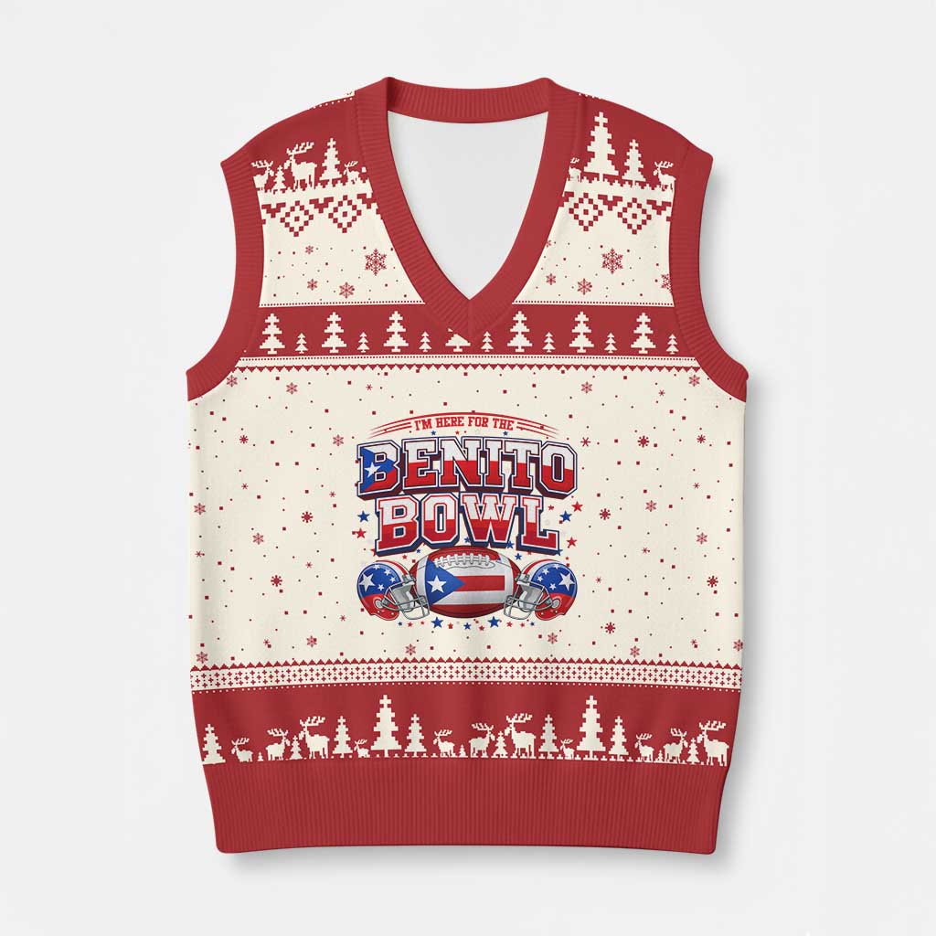 I’m Here for the Benito Bowl V-Neck Knit Sweater Vest Funny Music Fan Football Game Day TS02 Beige Red Print Your Wear