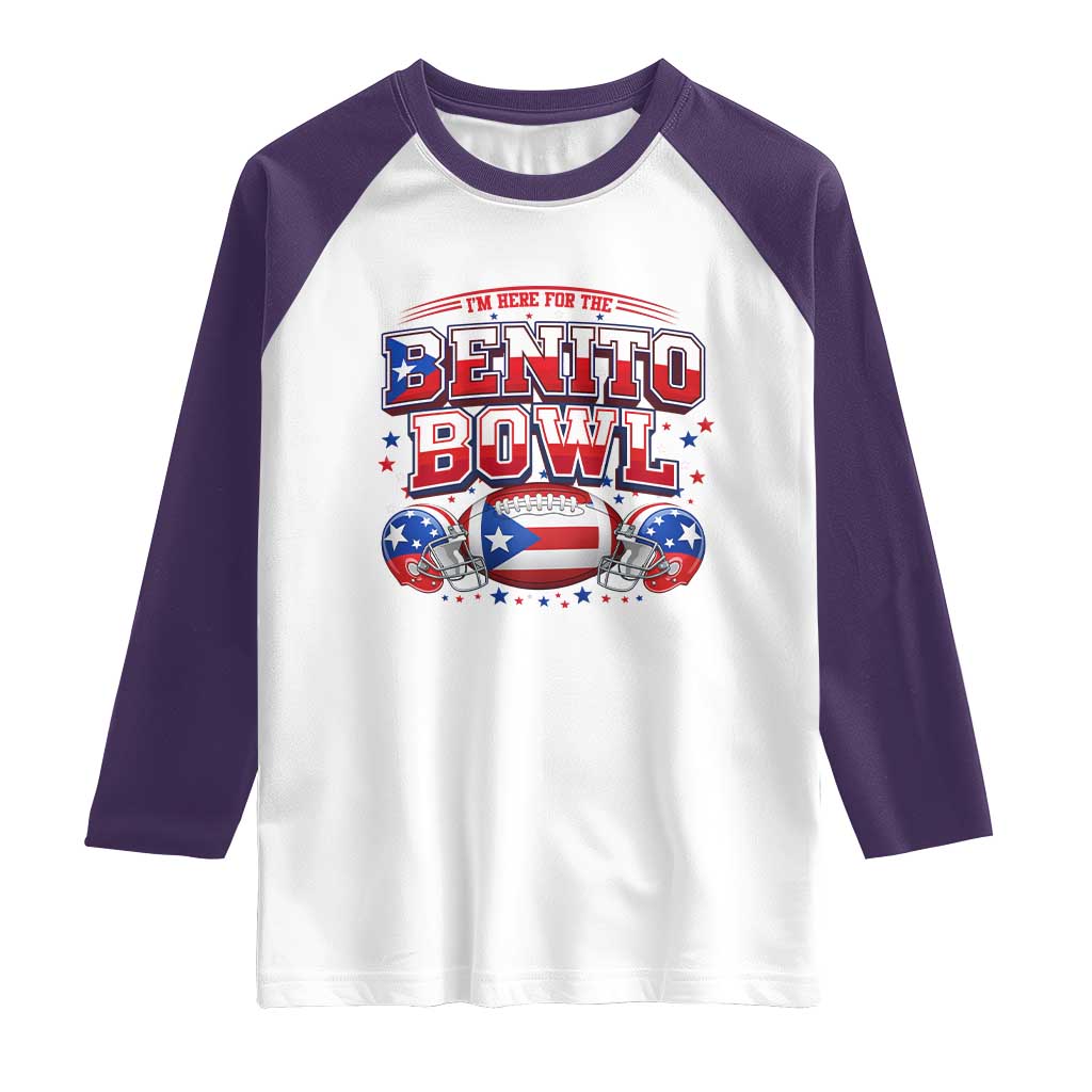 I’m Here for the Benito Bowl Raglan Shirt Funny Music Fan Football Game Day TS02 White Purple Print Your Wear