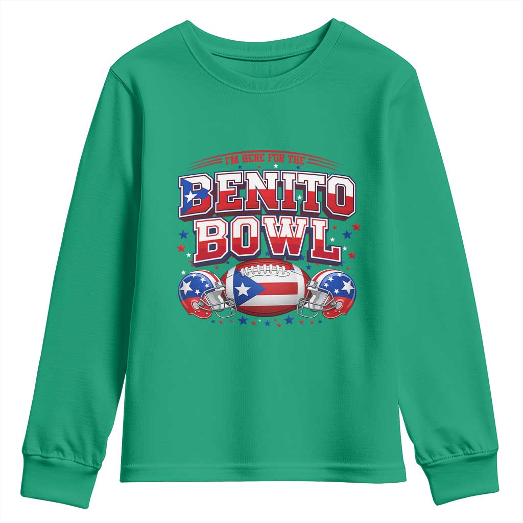 I’m Here for the Benito Bowl Youth Sweatshirt Funny Music Fan Football Game Day TS02 Irish Green Print Your Wear