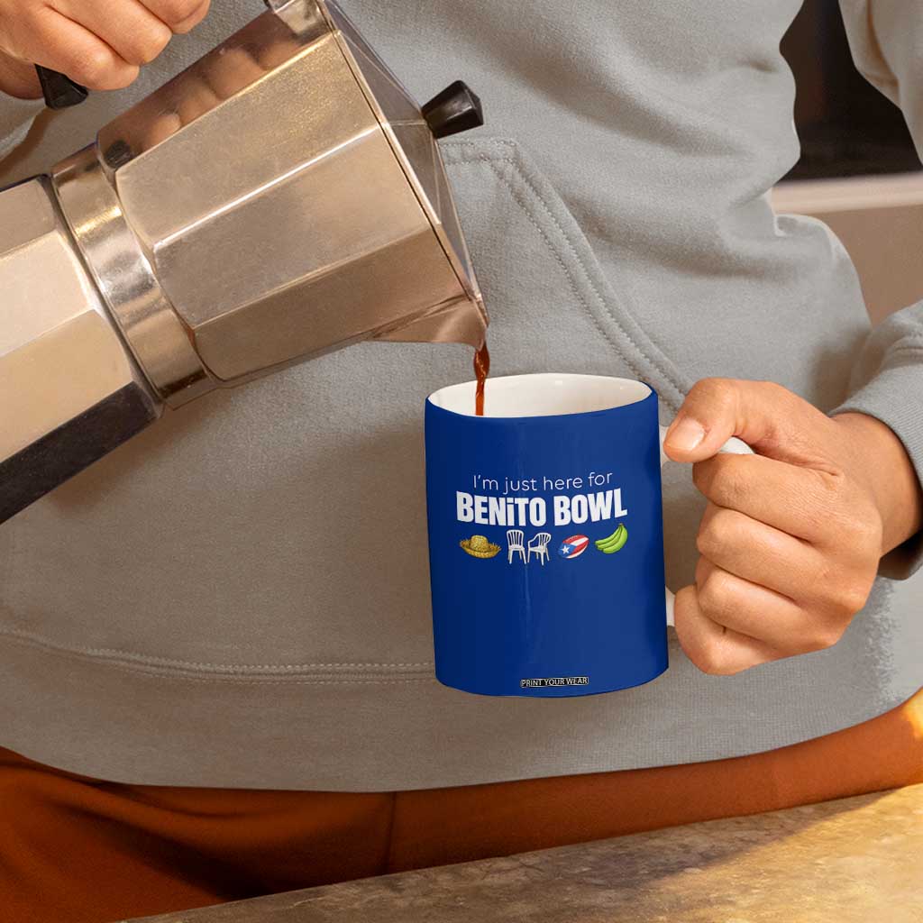 I'm Just Here for the Benito Bowl Funny Puerto Rican Game Day Coffee Mug Plantains Chairs and Flag Music Fans TS02 Print Your Wear