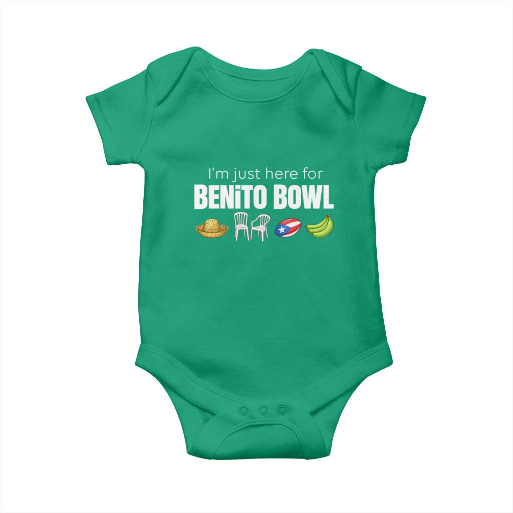 I'm Just Here for the Benito Bowl Funny Puerto Rican Game Day Baby Onesie Plantains Chairs and Flag Music Fans TS02 Irish Green Print Your Wear
