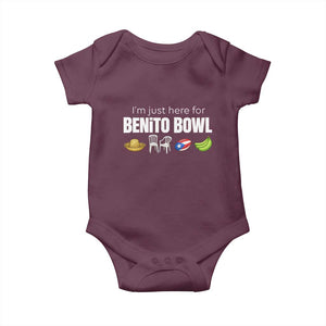 I'm Just Here for the Benito Bowl Funny Puerto Rican Game Day Baby Onesie Plantains Chairs and Flag Music Fans TS02 Maroon Print Your Wear