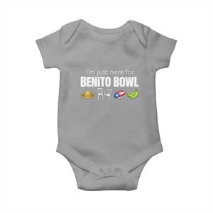 I'm Just Here for the Benito Bowl Funny Puerto Rican Game Day Baby Onesie Plantains Chairs and Flag Music Fans TS02 Sport Gray Print Your Wear