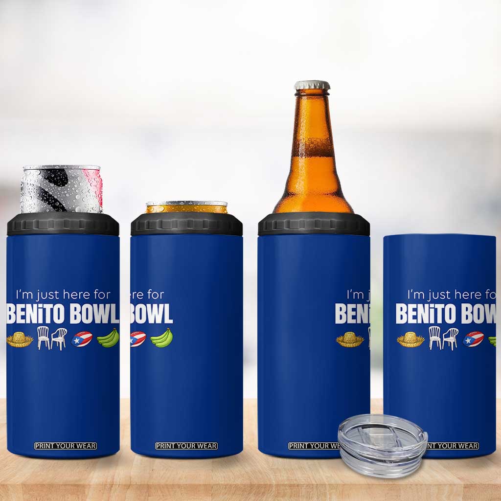I'm Just Here for the Benito Bowl Funny Puerto Rican Game Day 4 in 1 Can Cooler Tumbler Plantains Chairs and Flag Music Fans TS02 Print Your Wear